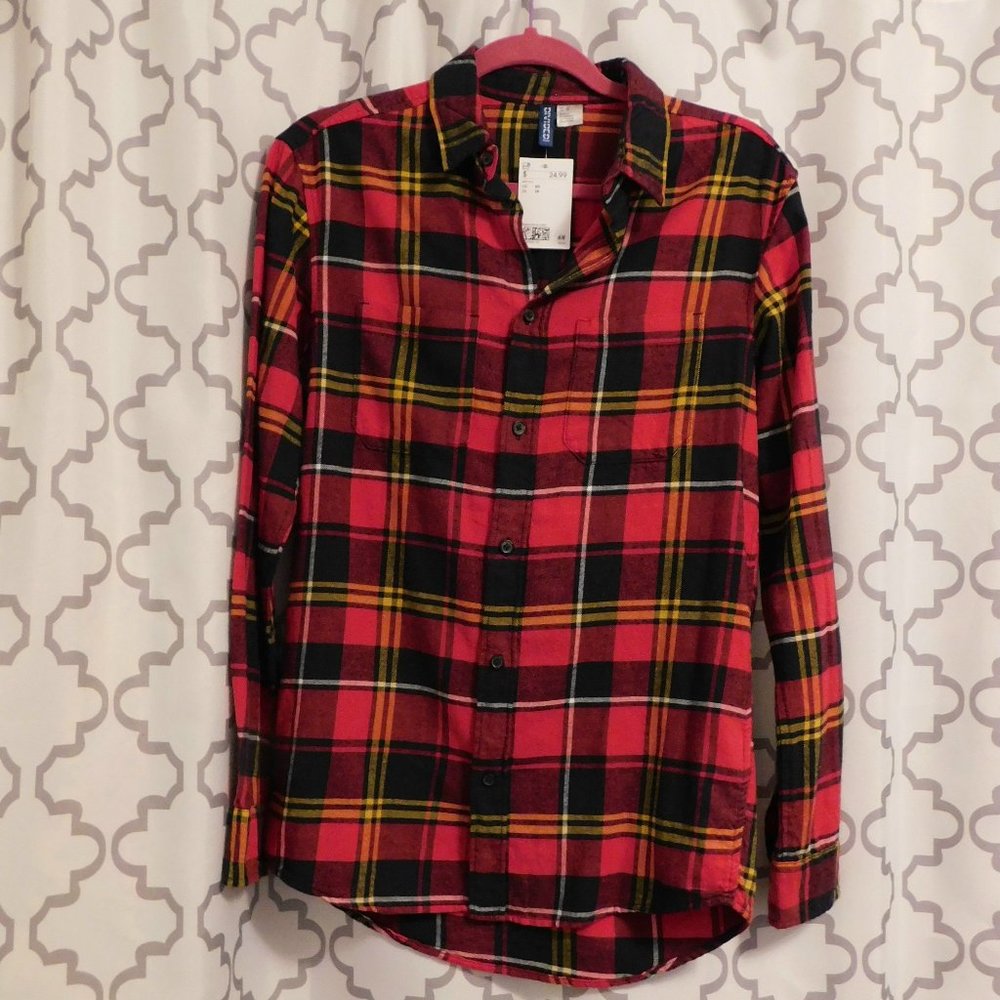Divided Men’s Red Tartan Plaid Flannel Shirt - NWT - XS